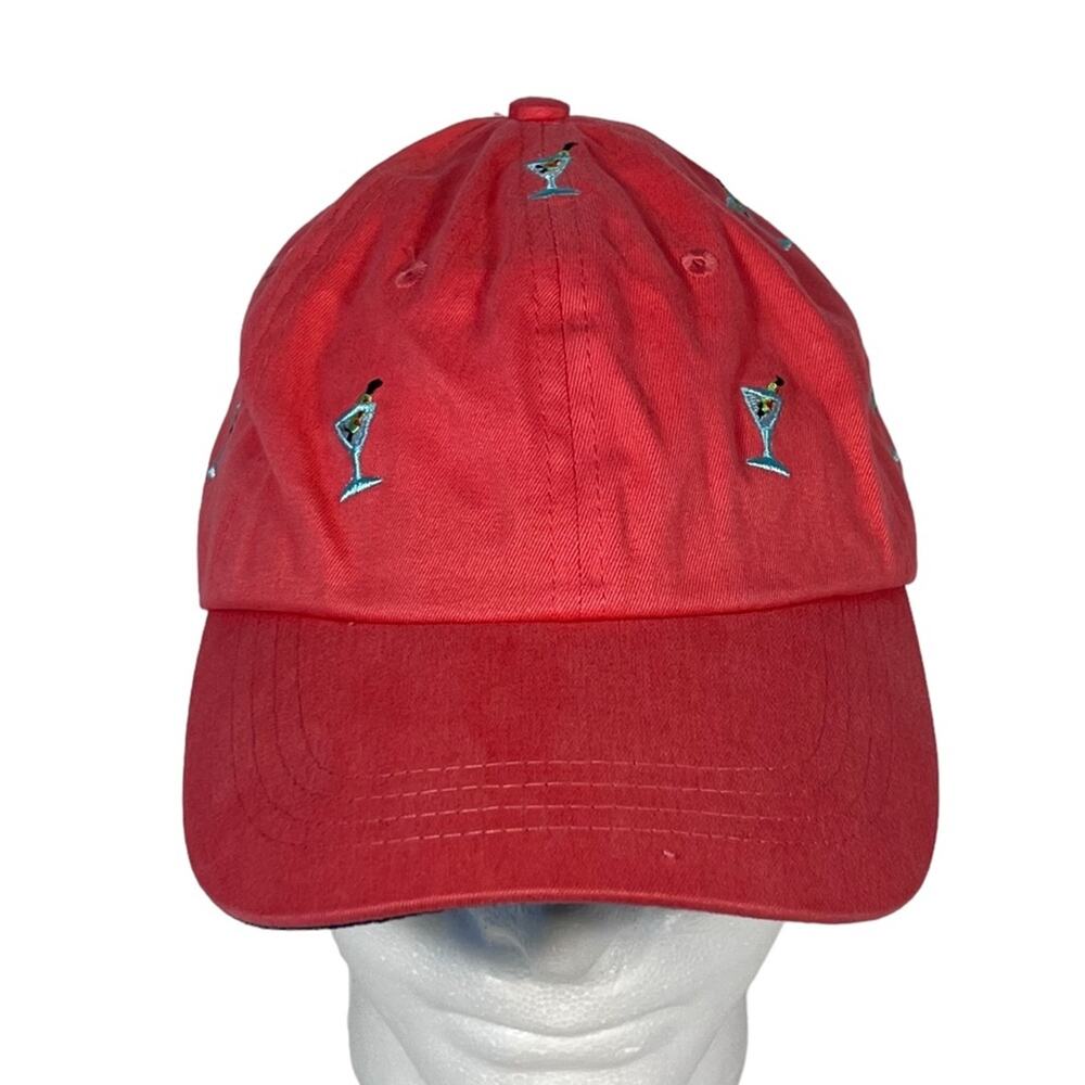 Castaway Nantucket Coral Cotton Embroidered Martini Glass Unisex Adjustable Hat